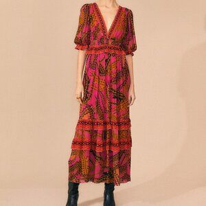 NWT Farm Rio Dress Croco Short Sleeve Maxi Dress Printed Vacation Summer Size S